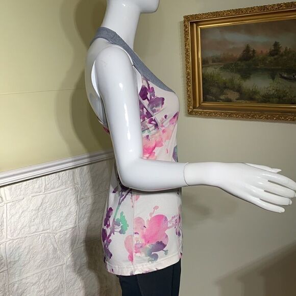Lululemon Scoop Neck Tank Top Blurred Blossoms White / Heathered Fossil - Picture 10 of 16